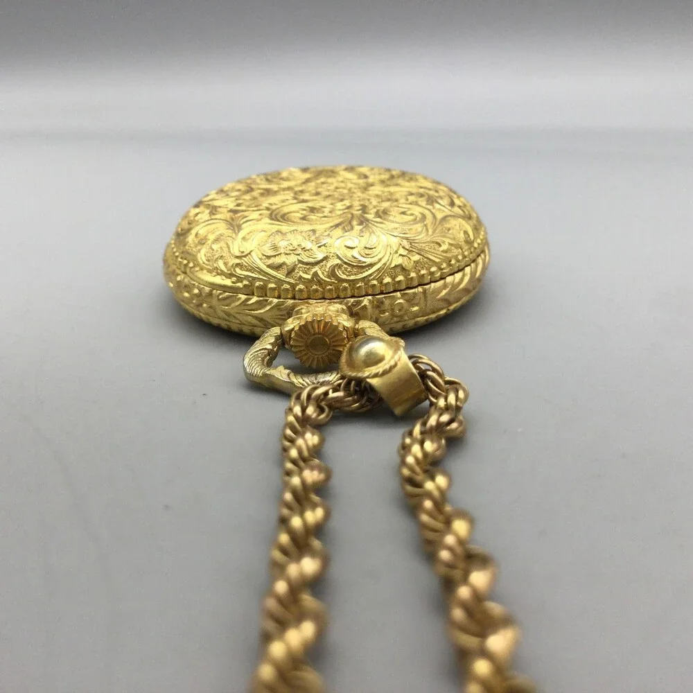 Vintage Bonnard Pocket Watch Women 35mm Gold Tone Full Hunter Chain Manual Wind